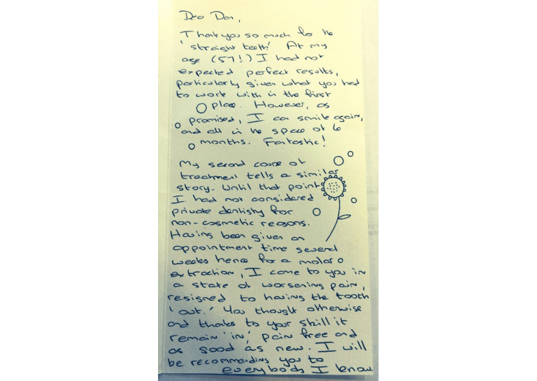 Card sent to Azure Dental by a patient