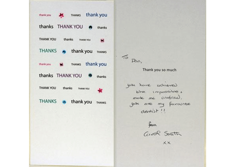 Thank-you card from an Azure Dental patient