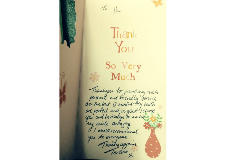 Handwritten note from an Azure Dental patient