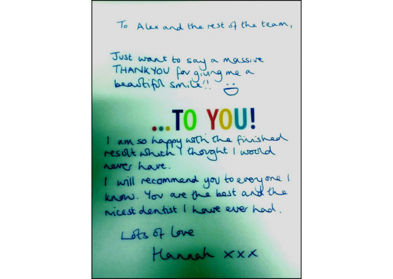Thank-you note from an Azure Dental patient
