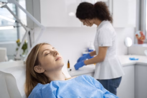 Patient relaxed under dental sedation