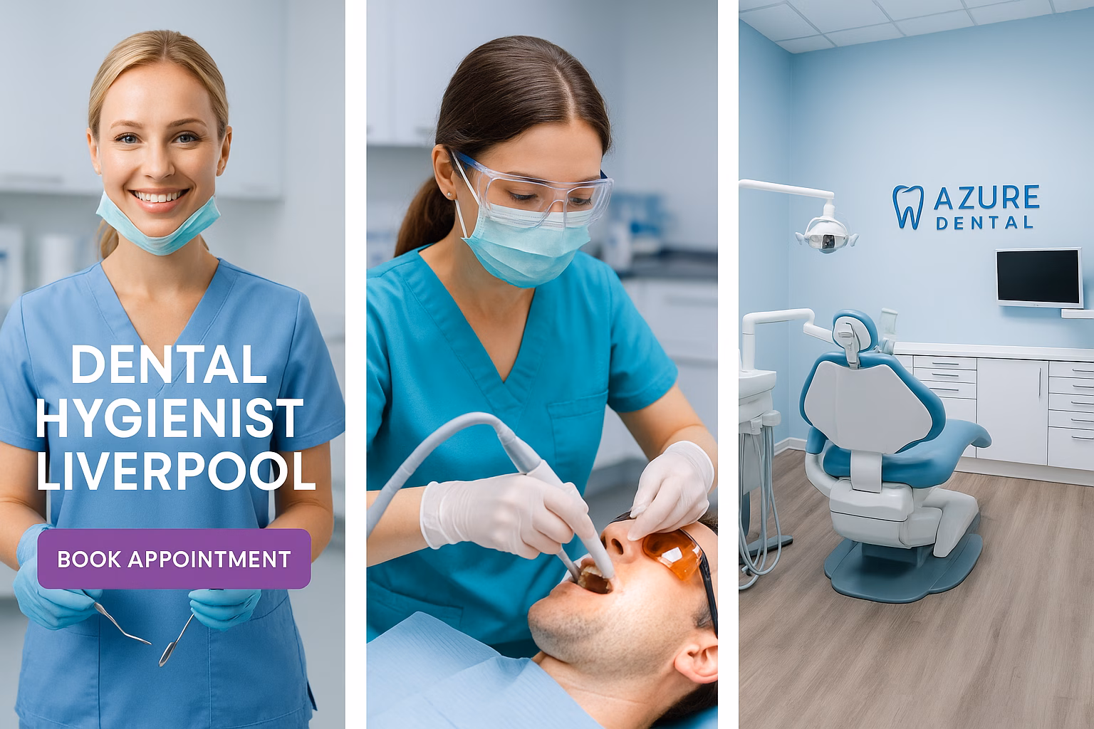 Azure Dental hygienists working and clinic surgery interior