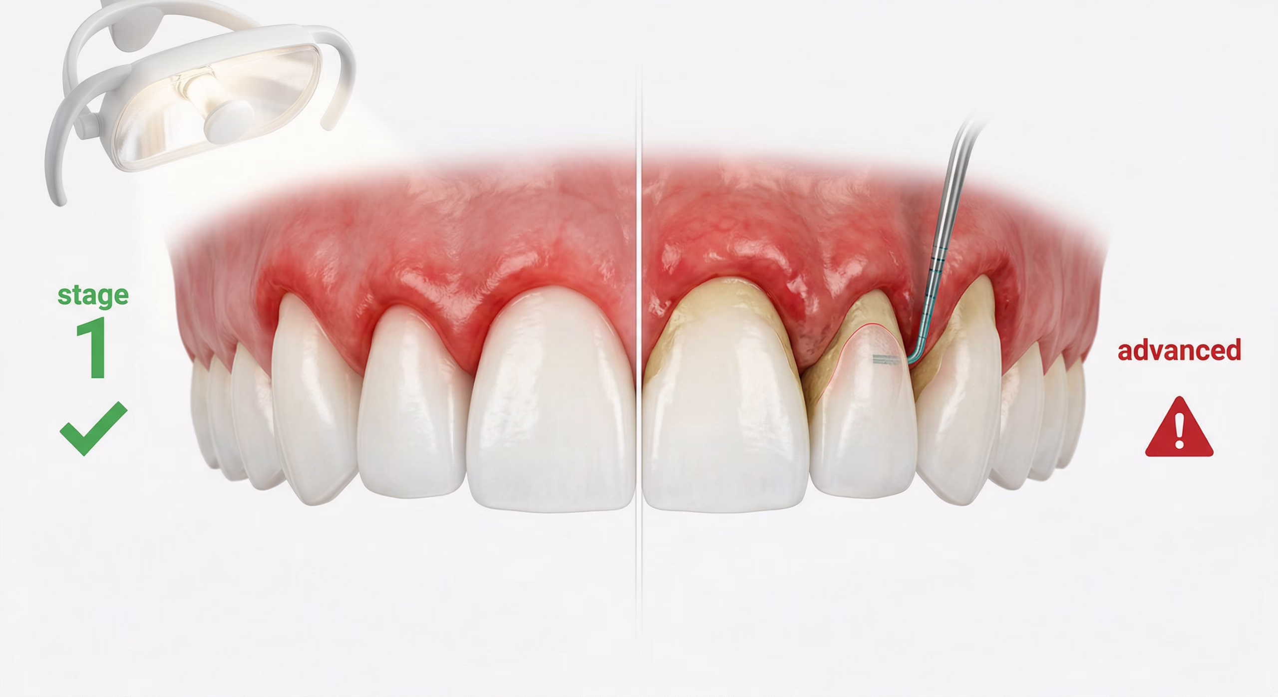 Gingivitis vs periodontitis comparison showing early gum inflammation versus advanced gum disease