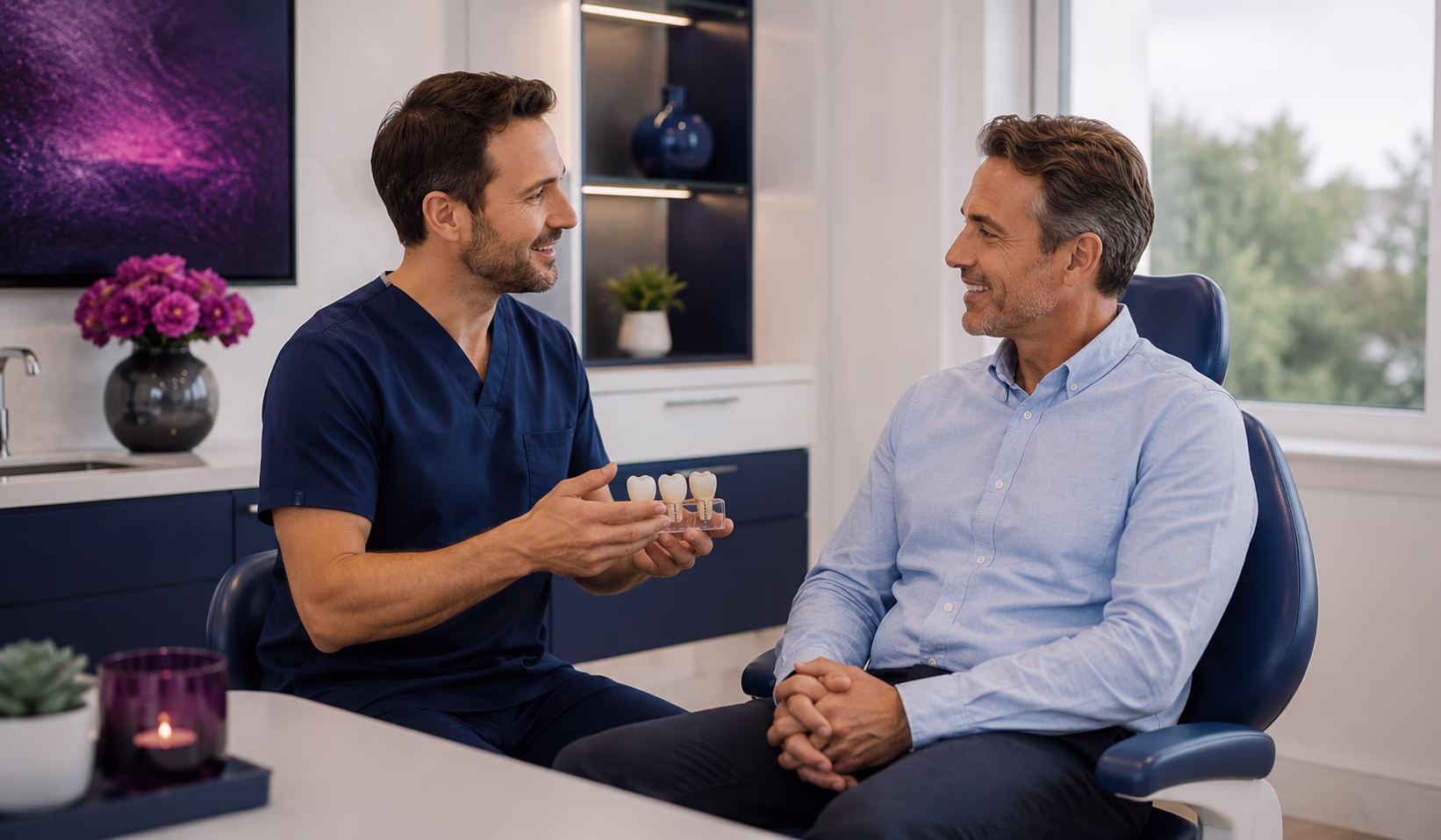 Patient asking how long dental crowns last at Azure Dental Liverpool