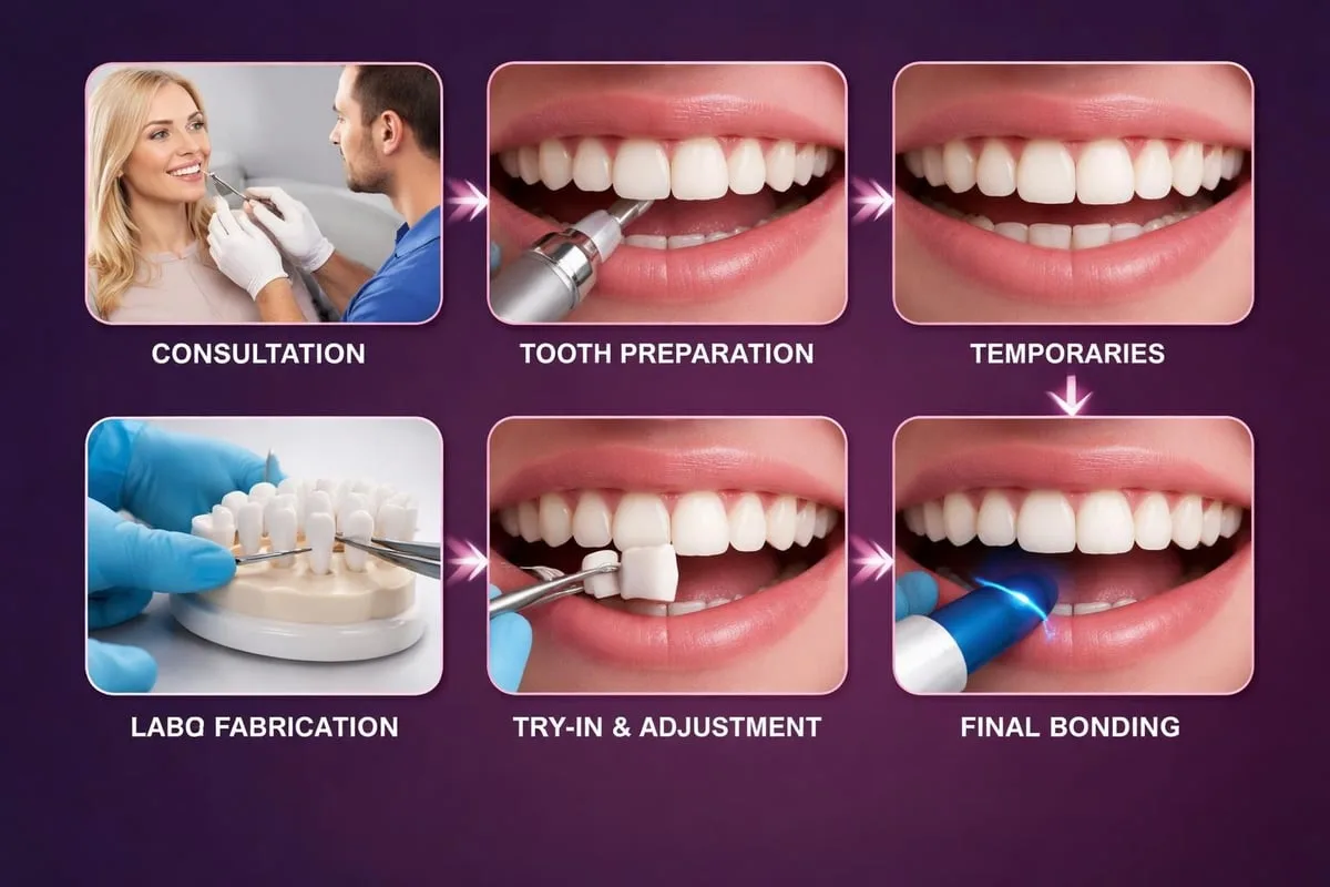 Veneer placement procedure steps
